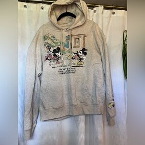 Beige Mickey & Minnie Graphic Hooded Sweatshirt